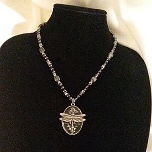 Silver & Black Dragonfly Necklace